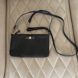 Furla Black Leather Crossbody Bag with Gold Bow Accent